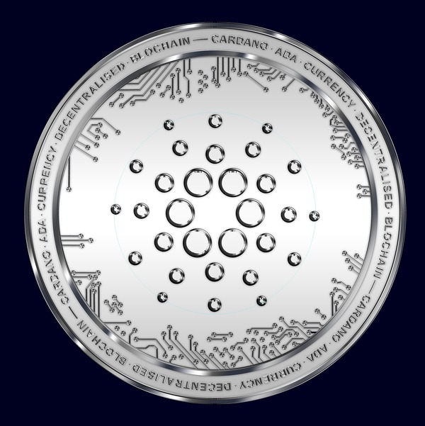 Cardano coin with a circuit pattern