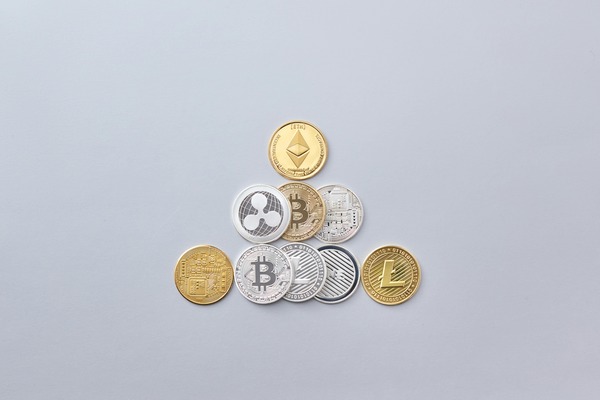 Pyramid of different crypto coins