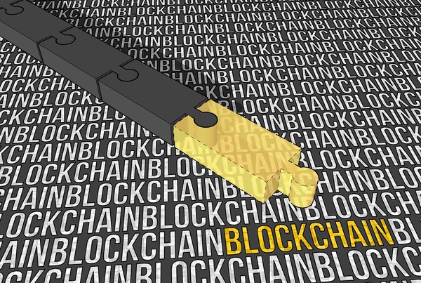 Golden key on blockchain lettering